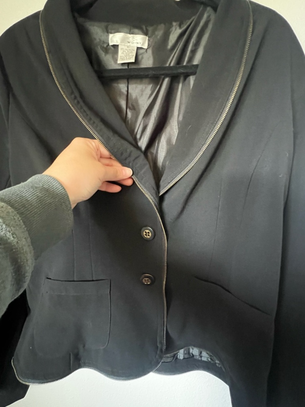WD.NY Black Zipper Trim Cropped Blazer Size 10